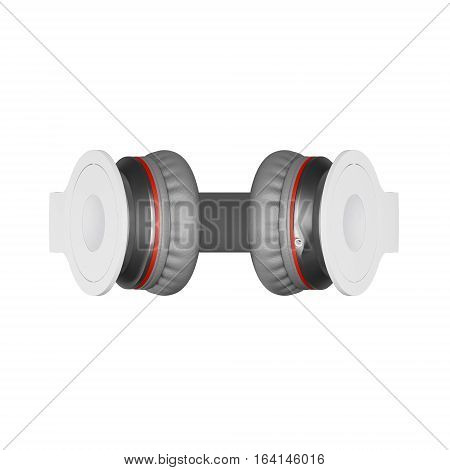 White with gray wireless headphones isolated on white background 3d illustration render bottom view.