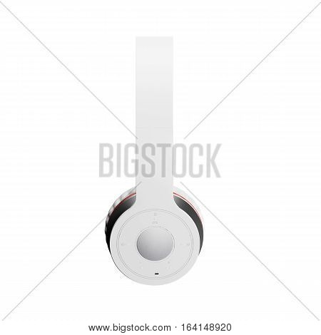 White wireless headphones isolated on white background 3d illustration render side view.