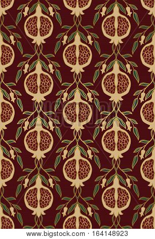 Rich floral pattern. Seamless vector ornament with pomegranate. Stylized template for wallpaper textile linen bedspread curtain shawl carpet and any surface.