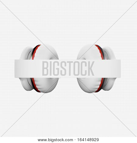 White wireless headphones isolated on white background 3d illustration render top view.