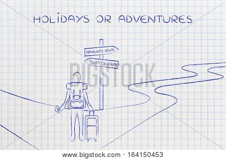 Traveler Or Tourist: Person With Backpack And Bag At Crosspath