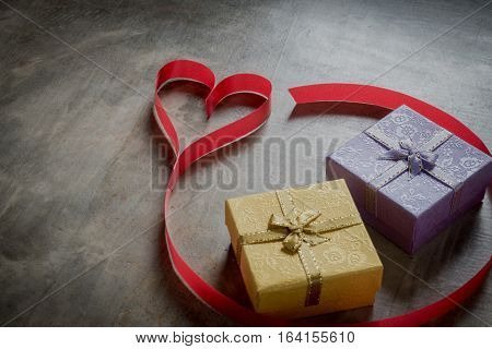 Valentine's Day Background,red Heart With Red White Rose ,ribbon And Present Box