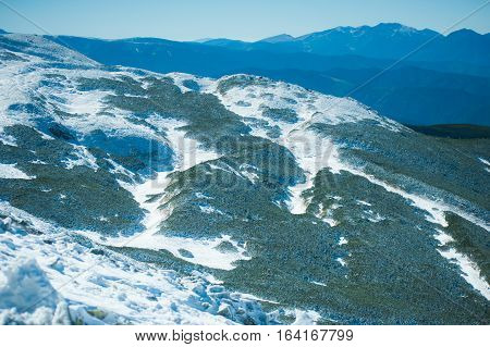 Winter in the mountains national park. Snowy and sunny