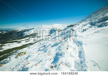 Winter in the mountains national park. Snowy and sunny
