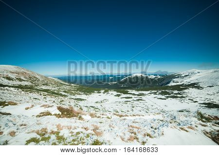 Winter in the mountains national park. Snowy and sunny