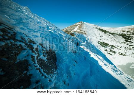 Winter in the mountains national park. Snowy and sunny