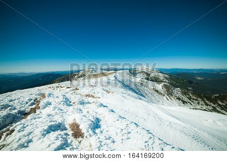 Winter in the mountains national park. Snowy and sunny