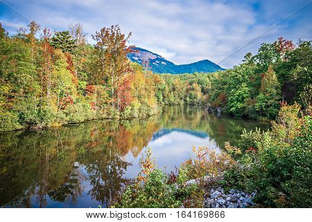 South Carolina Autumn Sunrise Landscape Table Rock Fall Foliage Reflections