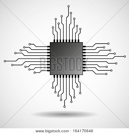 Cpu. Microprocessor. Microchip. Circuit board. Vector icon