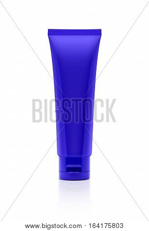 blank packaging navy blue cosmetic plastic tube isolated on white background with clipping path ready for product design
