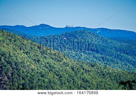 Hawksbill Mountain at Linville gorge with Table Rock Mountain landscapes