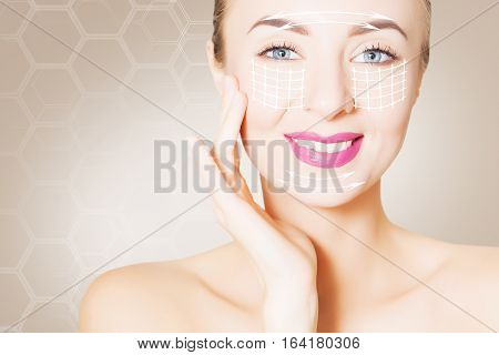 renovating skin concpet. woman face portrait with lifting marks