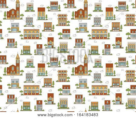 Flat Style Vector Color Urban Scene Seamless Pattern