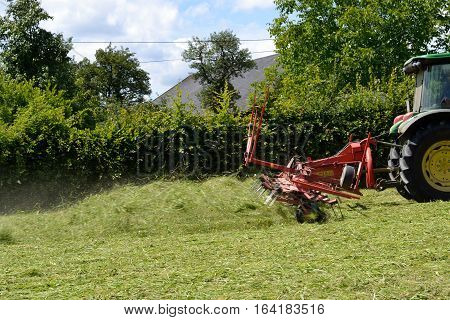 Tedder in the feed crop on the meadow in action
