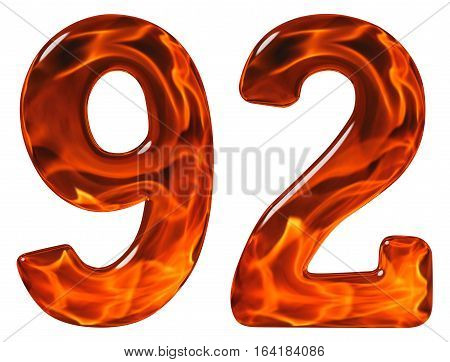 92, Ninety Two, Numeral, Imitation Glass And A Blazing Fire, Isolated On White Background