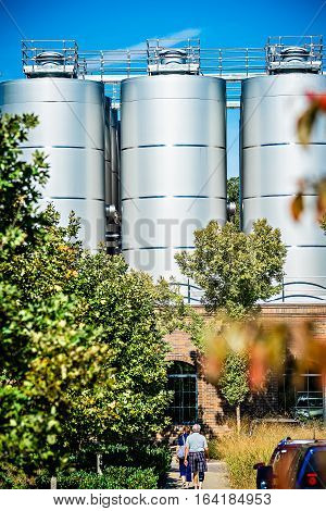 a very large brewing distillery cylinders outroors