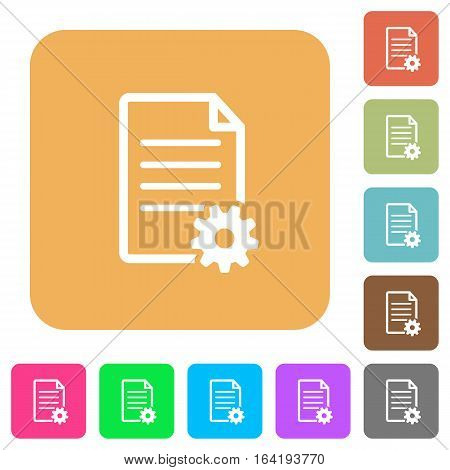 Document setup concept with cogwheel. Flat icons on rounded square vivid color backgrounds.