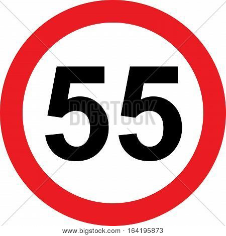55 speed limitation road sign on white background