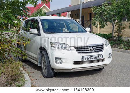 Sochi, Russia - October 11, 2016: Toyota RAV4 parked on the street of Sochi City. Sport utility vehicle (SUV) produced by Japanese automobile manufacturer Toyota.