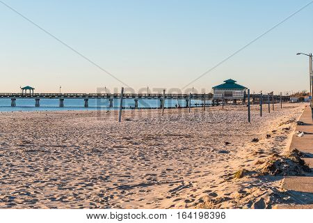 Empty beach in the early morning at Buckroe Beach in Hampton, Virginia.