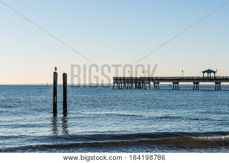 Fishing pier at Buckroe Beach in Hampton Virginia.