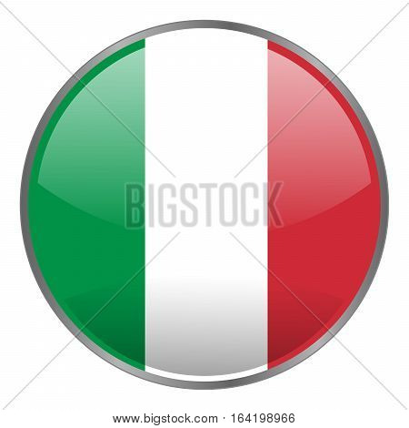 Round glossy isolated vector icon with national flag of Italy on white background.