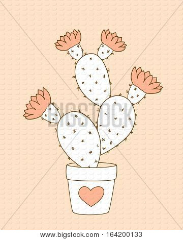 Valentine card with doodle cactus in the flower pot. Image for invitation save date wedding romantic holiday print for decorate t-shirt tunic bag dishes. eps 10.