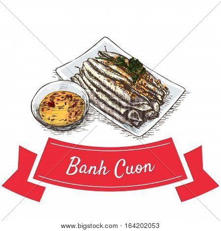Banh Cuon colorful illustration. Vector illustration of Vietnamese cuisine.