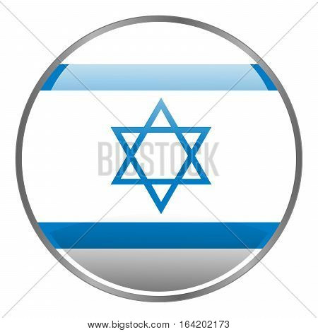 Round glossy isolated glow vector icon with national flag of Israel on white background.