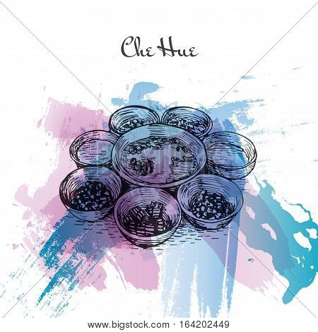 Che Hue watercolor effect illustration. Vector illustration of Vietnamese cuisine.