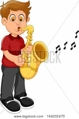 funny boy cartoon playing trumpet for you design