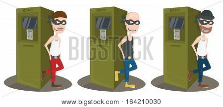 Thief near the ATM on white background