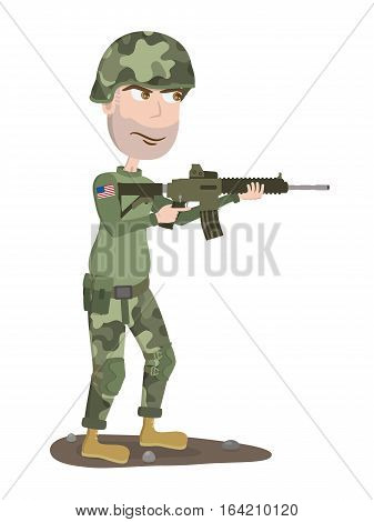 Soldier. American soldier with gun. Cartoon soldier