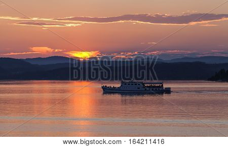 BALTIC SEA, SWEDEN ON JULY 25. View of a riverboat during sunset on July 25, 2013 by the Baltic Sea, Sweden. On tour in June, July and August, tourism and dinner. Editorial use.