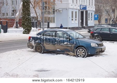 SARANSK, RUSSIA - JANUARY 6, 2017: Chevrolet Lacetti parked on city street. Photo taken at cloudy day.