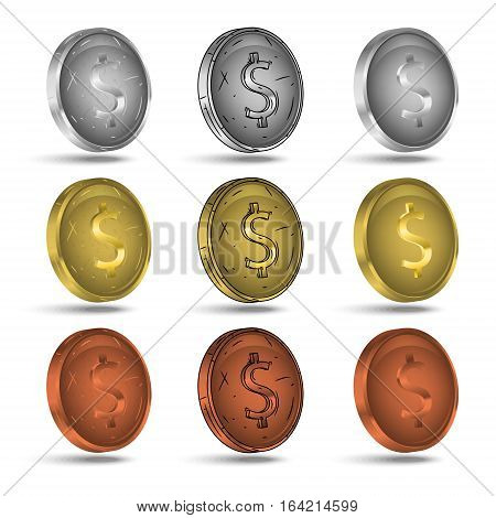 Set of coins. Gold, silver and cooper coins