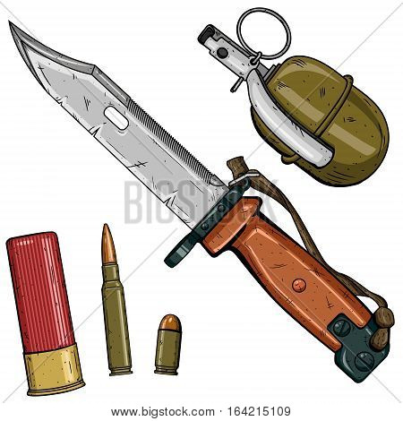 Cartoon weapons set over white background. Russia weapon set
