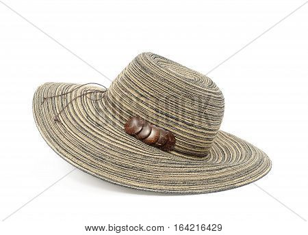 Stilish summer straw hat for women, isolated white background