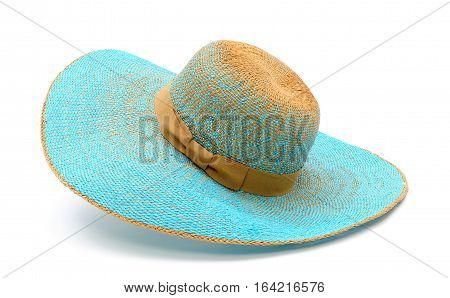 Stilish summer straw hat for women, isolated white background