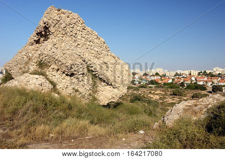 Remnants of the Crusader structures in the park of Ashkelon in Israel