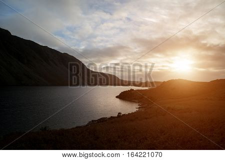 Beautiful Sunset Landscape Image Of Wast Water And Mountains In Lkae District In Autumn In England