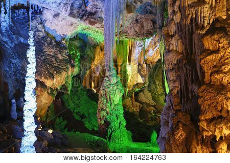 cave with many stalagmites and stalactites in Punkevni cave czech republic