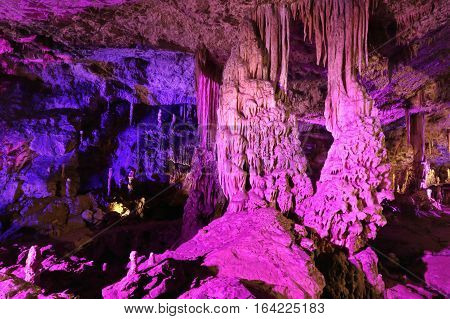 cave with many stalagmites and stalactites in Punkevni cave czech republic