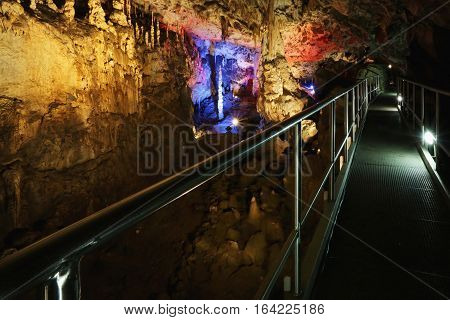 cave with many stalagmites and stalactites in Punkevni cave czech republic
