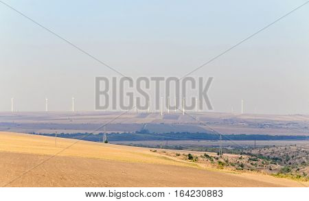Eolian Field And Wind Turbines Farm, Countryside