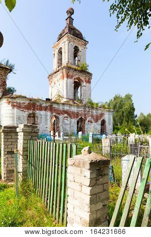 The destroyed Church of the Ascension settlement Myt, Russia.