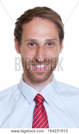 Passport picture of a german businessman with beard on an isolated white background for cut out