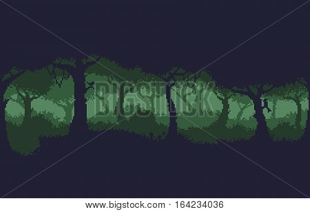 Pixel art 8-bit dark green forest background