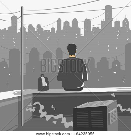 A Man Sitting on Roof of a Skyscraper Vector Illustration eps 8 file format
