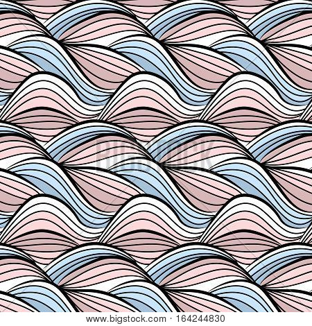 Vector thread macro seamless rose pattern. Abstract string background. Yarn textile texture in pink blue. Hair texture, repetition textured, modern wave fancy
